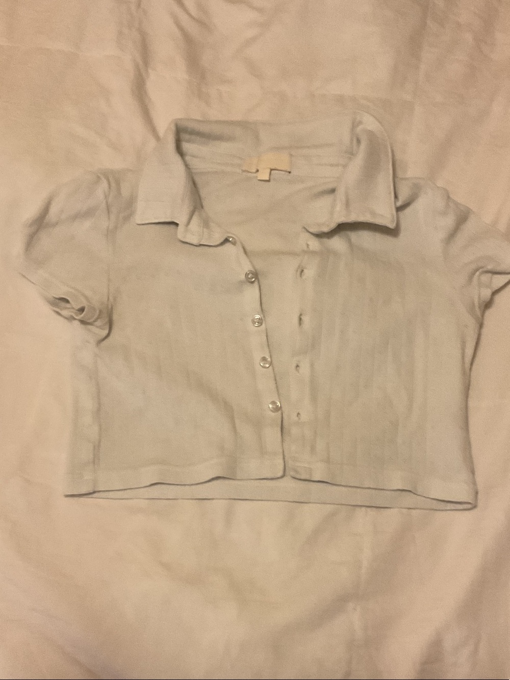 White Pointelle Cropped Collard Top